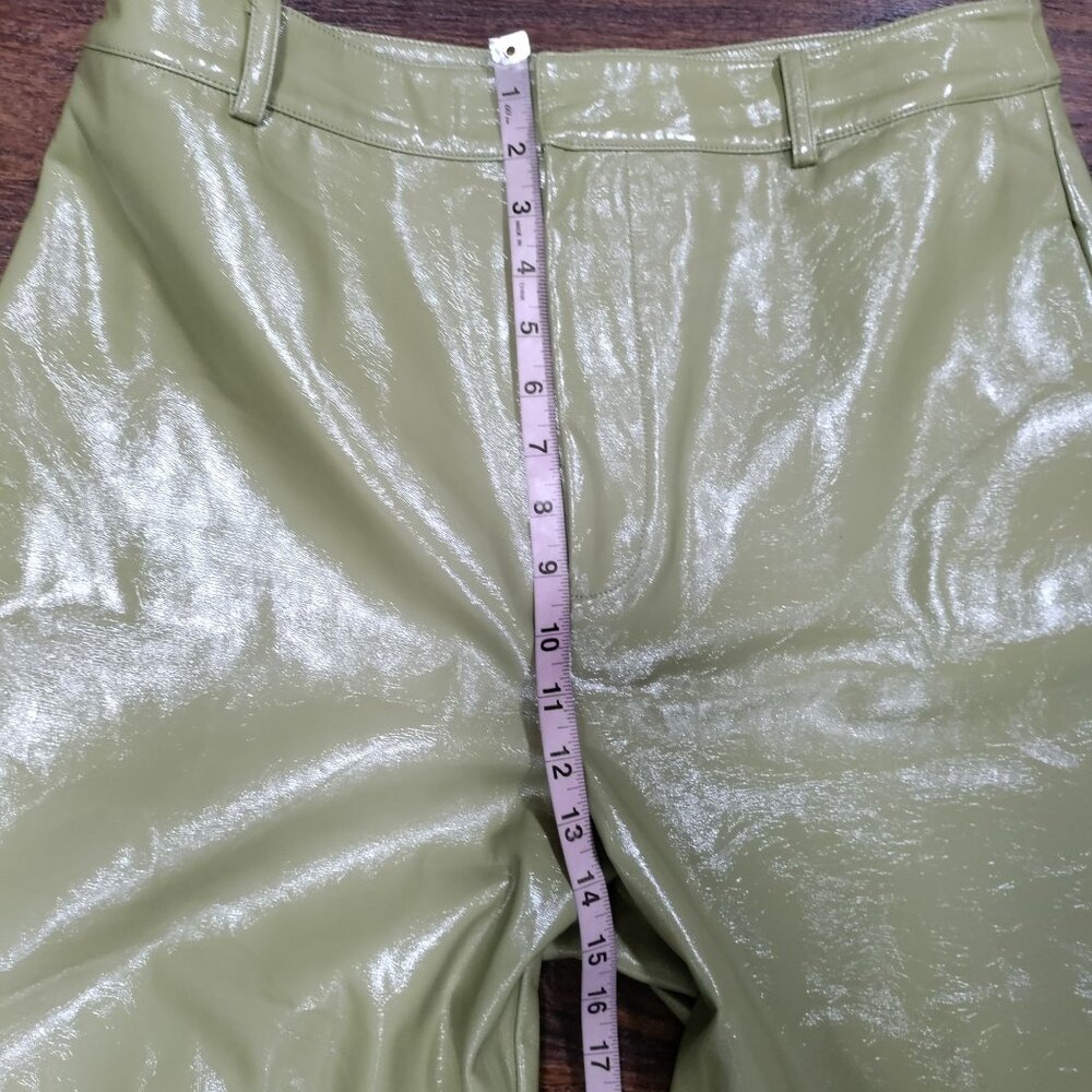 Danielle Bernstein Olive Patent Faux Leather Fully Lined Wide-Leg Pants Size 14 - Picture 14 of 16